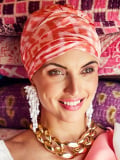 Turban-Mütze Boho Christine Headwear: Falteneffekt, Polyesterschleier und Bambus-Viskose-Futter, leicht und bequem.