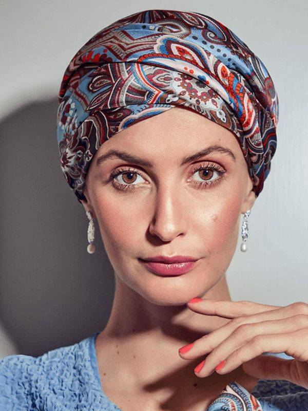 Boho Haute Couture Christine Headwear Mütze mit Seidenstirnband zum Knoten, ultra weich und elegant