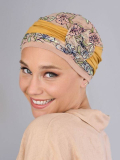 Turban Wagram NJ Création mit tropischen Mustern, mit modulierbarer Blume (seitlich oder vorne), bequem aus Viskose/Elasthan