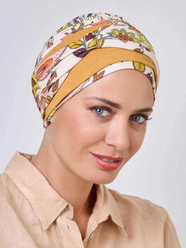 Turban Champs Elysées NJ Création mit modulierbarer Metallschnalle und eleganten Mustern – bequeme Mütze für einen schicken Look