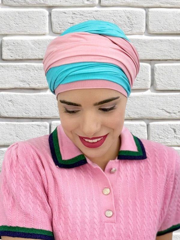 Turban Leslie MMParis zweifarbig, Bambusfaser: leicht, weich, leicht zu binden, Volumeneffekt und natürlicher Look.