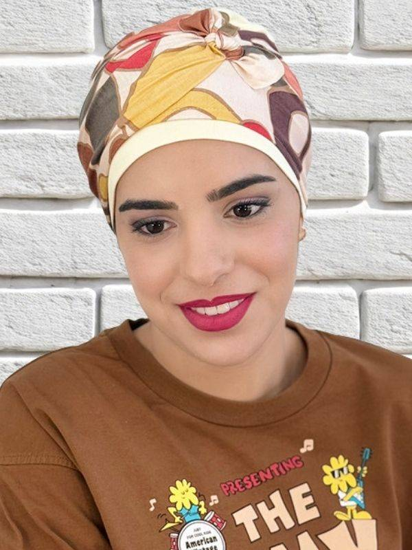 Turban Elsa MM Paris zweifarbig aus Bambusfaser, leicht, UV-Schutz und hypoallergen, dezenter und atmungsaktiver Tragekomfort.