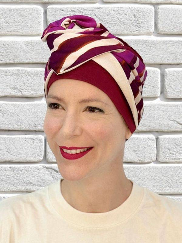Stirnband Aline MM Paris aus Acryl, lebhafte Muster: zum Binden auf einem Turban, um Stile und Volumen zu variieren.
