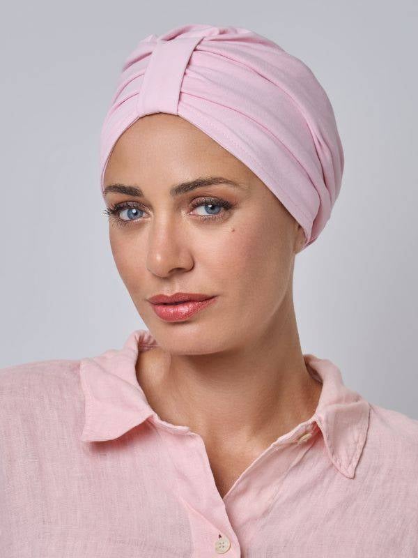 Turban Oléron NJ Création aus Baumwolle: weiche Chemomütze mit gefaltetem Volumen vorne, komfortabel und diskret.