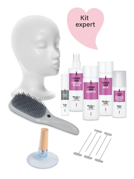 Pflegen Sie Ihre Perücke mit dem Experten-Set für Echthaar: Shampoo, Balsam, Maske und Bürste