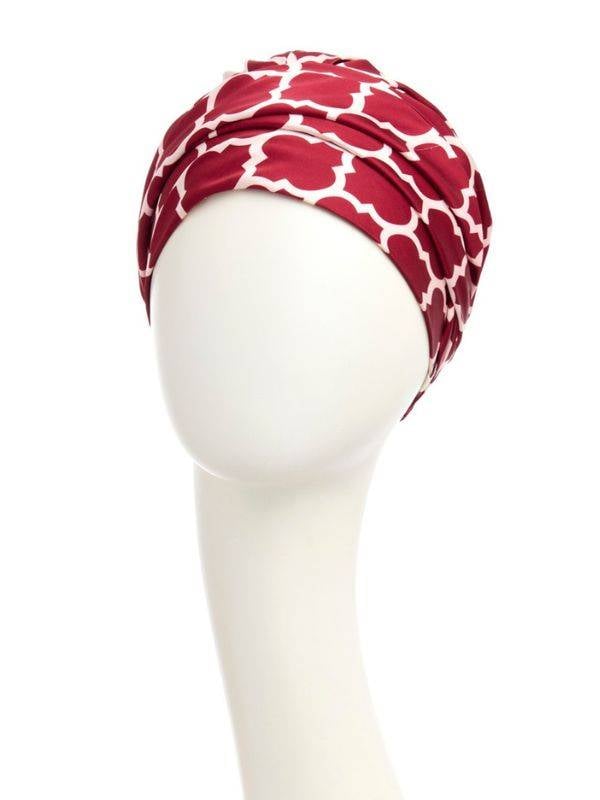 Boho Christine Headwear Turbanhauben-Mütze: Falteffekt, Polyesterschleier und Bambus-Viskose-Futter, leicht und bequem.