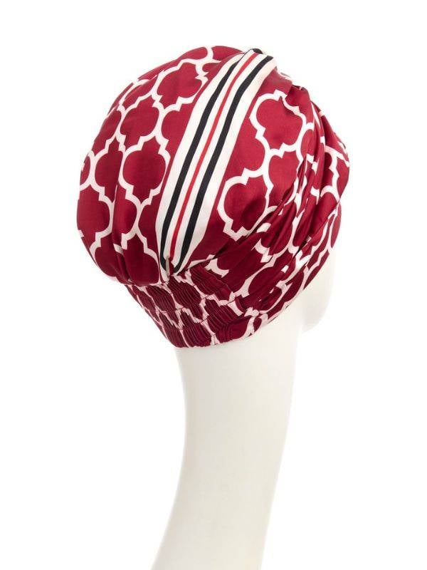 Boho Christine Headwear Turbanhauben-Mütze: Falteffekt, Polyesterschleier und Bambus-Viskose-Futter, leicht und bequem.
