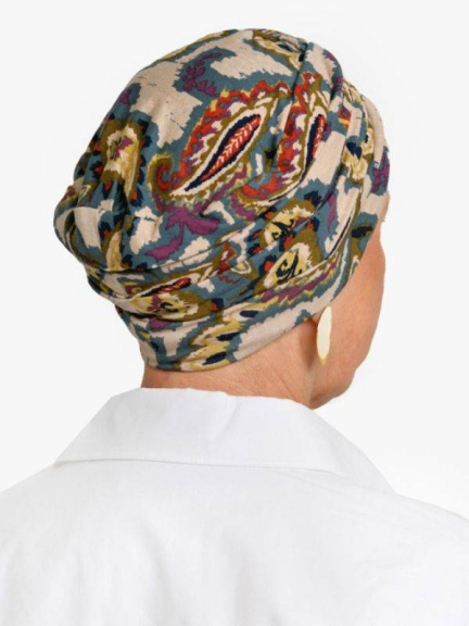 Chemo-Mütze Marlene Printed aus Viskose, nahtlos und ohne Gummi — eleganter Print