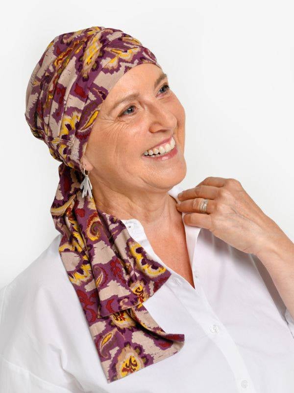 Turban Liz Rosette La Vedette aus Viskose, auf Mütze befestigtes Tuch: rutschfester Halt, vielfältige Bindemöglichkeiten, sanft 