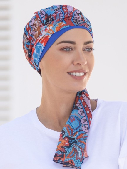 Turban Lilas: Haube aus Baumwolle-Elasthan und seitliches Panel aus Polyester, elegant und komfortabel
