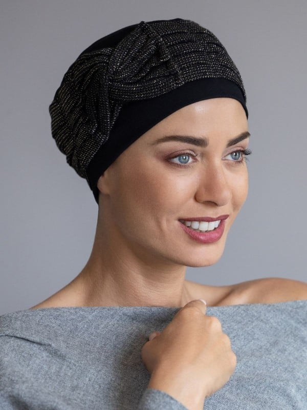 Turban Opéra NJ Création: leichter Turban mit großer, anpassbarer Schleife für ein elegantes Volumen, seitlich oder oben zu trag