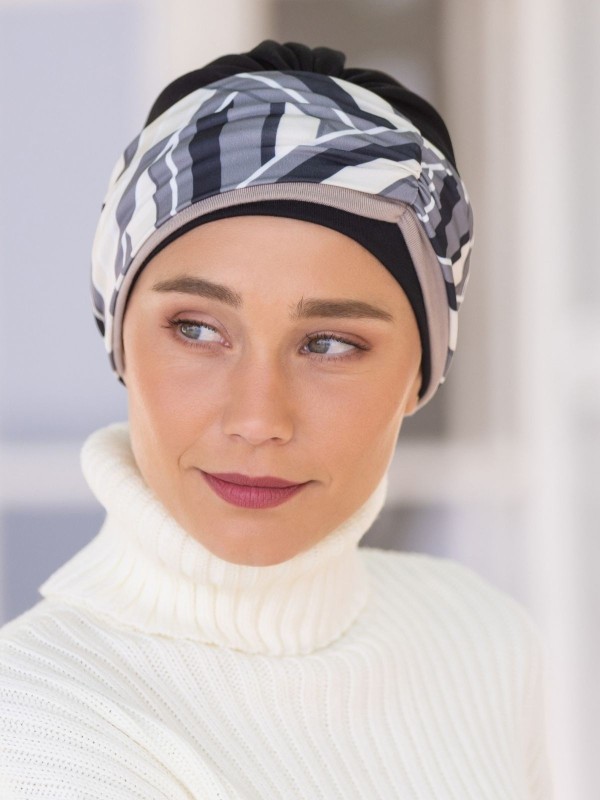 Chemo-Turban Madeleine NJ Création mit abnehmbarem Stirnband, komfortabel, natürliches und dezentes Aussehen, in mehreren Farben