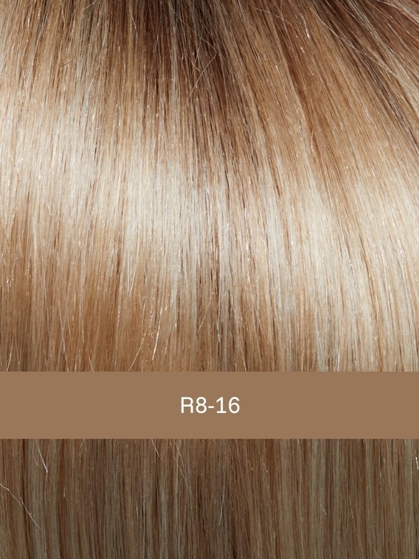 Perücke Euro Mix Star Farbe R8-16 Champagne Rooted - kurzer strukturierter Schnitt, Filmtüll, 100% Remy Hair