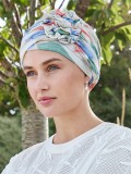 Bonnet Lotus Lin Christine Headwear: Turban aus leichtem, atmungsaktivem Naturleinen mit Lotusblüte, ideal bei Alopezie und Beha