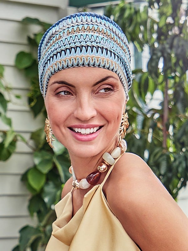Chemo-Mütze Boho Christine Headwear: Bohème-Turban mit Faltenwurf-Effekt, Polyesterschleier und weicher, atmungsaktiver Bambus-V