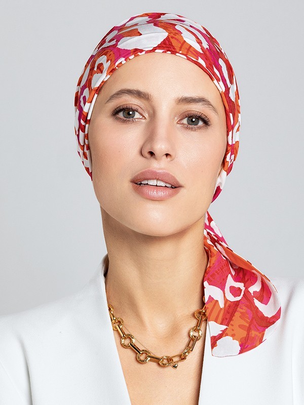 Turban Nola Short Gisela Mayer, mit halblagen Bändern zum Binden, 100% weiche und atmungsaktive Viskose, ideal bei Alopezie oder