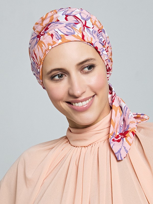 Turban Nola Short Gisela Mayer, mit halblagen Bändern zum Binden, 100% weiche und atmungsaktive Viskose, ideal bei Alopezie oder