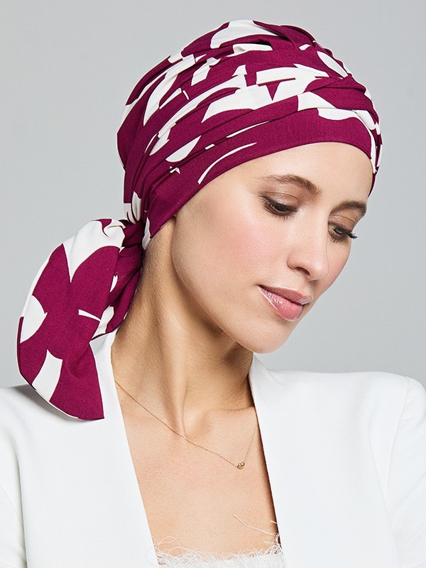 Turban Nola Long Gisela Mayer: halblange Bahnen, weiche Viskose, bunte Muster, ideal bei Chemotherapie, Alopezie oder kreisrunde
