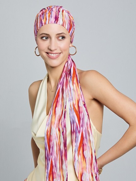 Nola Long — Turban aus Viskose, weich & bunte Muster, mittellange Bänder