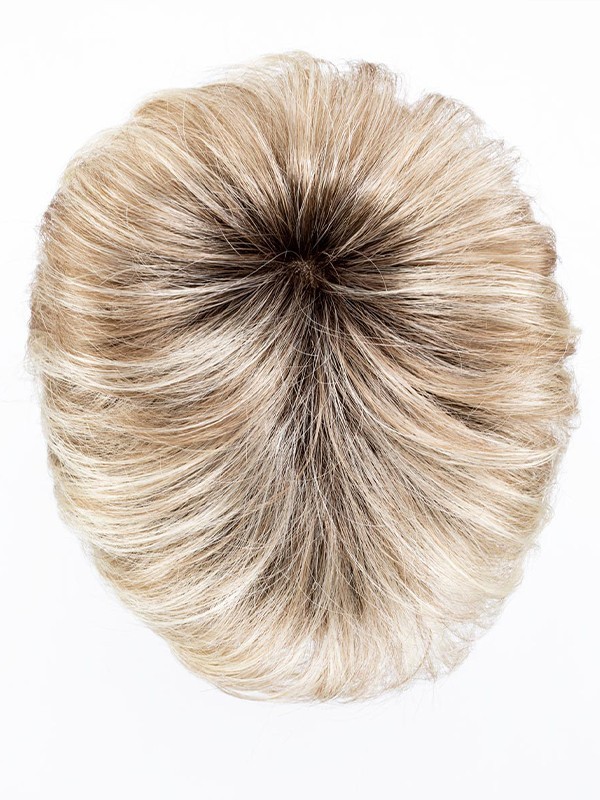 Perücke Date rooted mix: kurzer Stufenschnitt, dunkler Ansatz-Effekt und Balayage, natürliches und leichtes Finish