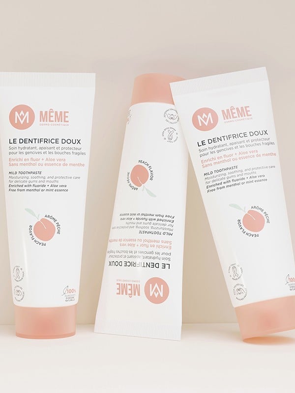 Sanfte Zahnpasta MÊME 75ml: 100% natürliches Gel ohne Menthol, für trockene Münder und empfindliches Zahnfleisch, mit Fluorid an