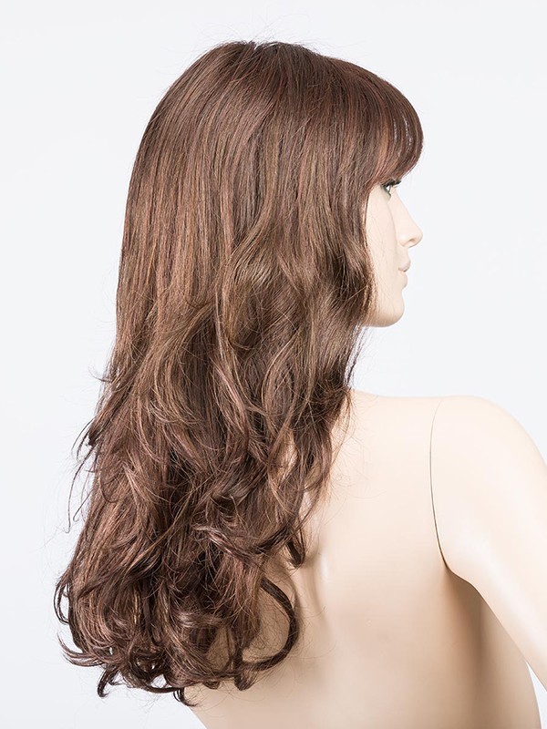 Perücke Pretty Hair Power: Hollywood-Locken und voluminöser Pony, schicker Look mit dunklem Ansatzeffekt oder Balayage-Mix.
