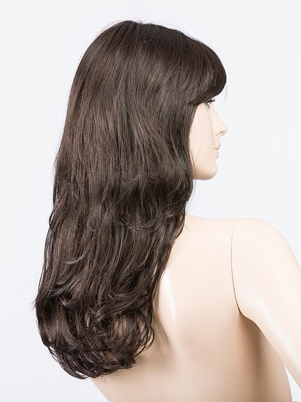 Perücke Pretty Hair Power: Hollywood-Locken und voluminöser Pony, schicker Look mit dunklem Ansatzeffekt oder Balayage-Mix.