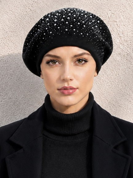 Baskenmütze Pierre MM Paris mit Strasssteinen, elegant und warm für den Winter