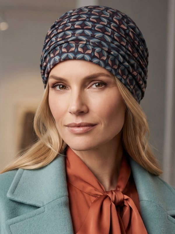 Turban Lora Volume Gisela Mayer im Retro-Print mit Falten und Volumeneffekt, weiches Futter aus Bambusviskose