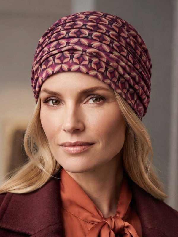 Turban Lora Volume Gisela Mayer im Retro-Print mit Falten und Volumeneffekt, weiches Futter aus Bambusviskose