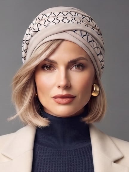 Turban Nabea Gisela Mayer mit übereinanderliegenden Farbbändern, weich und atmungsaktiv aus Bambus, für einen komfortablen Allta