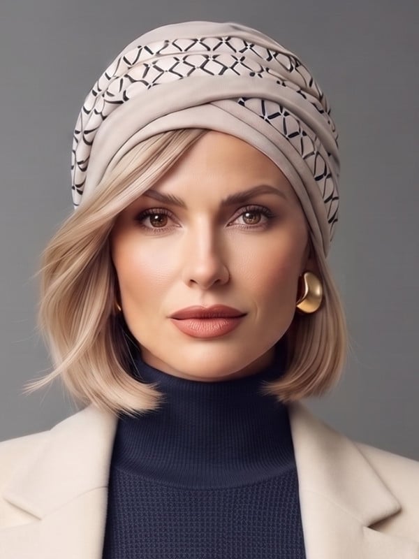 Turban Nabea Gisela Mayer mit übereinanderliegenden Farbbändern, weich und atmungsaktiv aus Bambus, für einen komfortablen Allta