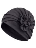 Turban Anna von Gisela Mayer aus Viskose mit dekorativer Blume, klassischer, bequemer und femininer Turban zum einfachen Überzie