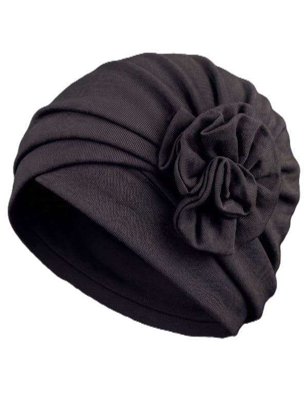 Turban Anna von Gisela Mayer aus Viskose mit dekorativer Blume, klassischer, bequemer und femininer Turban zum einfachen Überzie