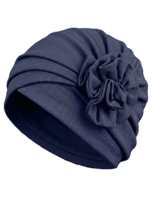 Turban Anna von Gisela Mayer aus Viskose mit dekorativer Blume, klassischer, bequemer und femininer Turban zum einfachen Überzie