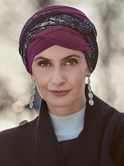 Noya-Haarband von Christine Headwear aus Bambus, über einem Turban oder direkt auf dem Haar tragbar
