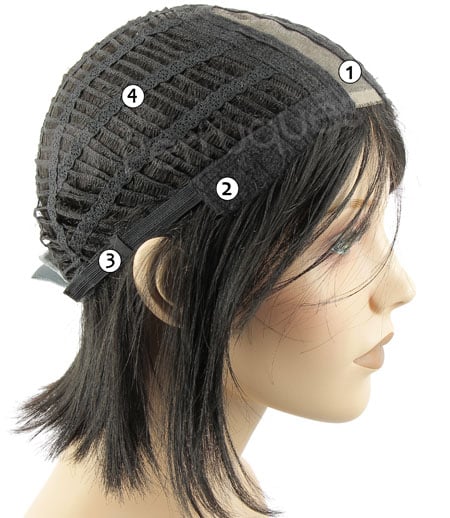 TRESSE MIT MONO-FILAMENT-BEREICH AM SCHEITEL